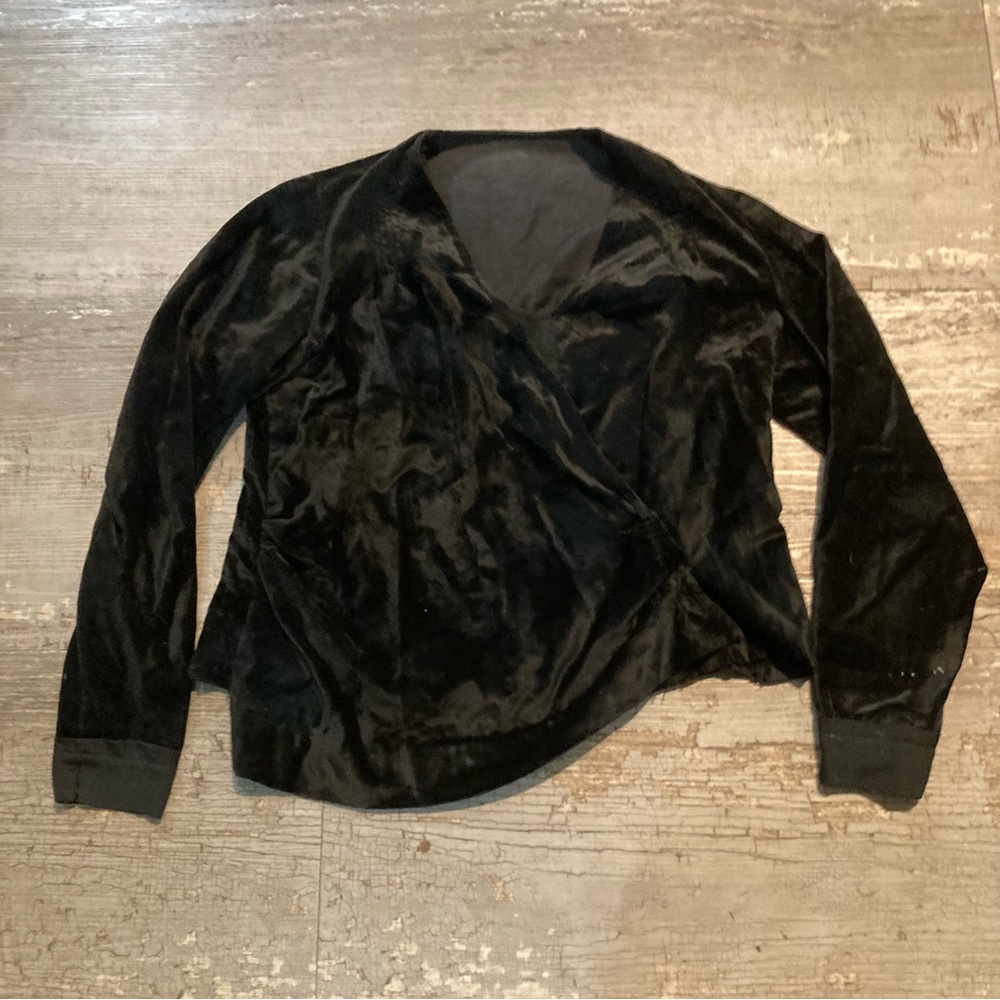 Antique 1920s Flapper Black Velvet Wrap Long Sleeve Top Size Medium